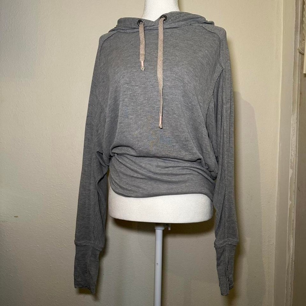 Free People Gray Lightweight Hooded Sweatshirt with Drawstrings